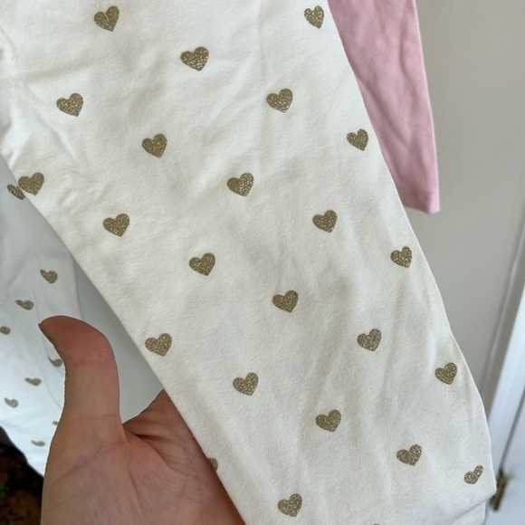 Brand New Carter’s 2-Piece Set Pale Pink Ruffle Bow Top & Glitter Heart Leggings - Picture 12 of 16